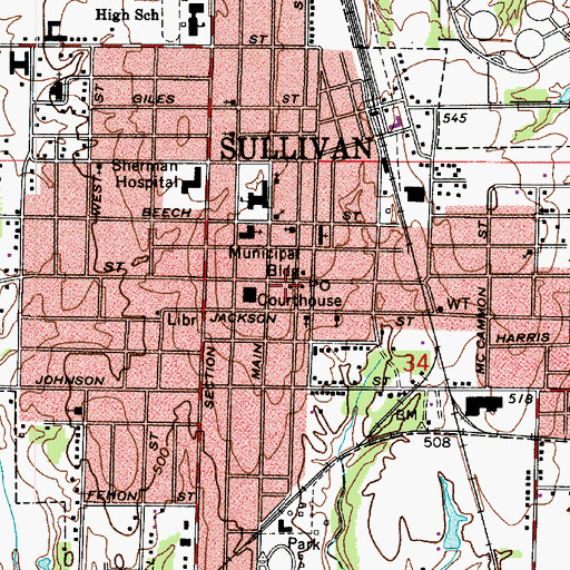 Topographic Map of Sullivan County Sheriff's Office, IN