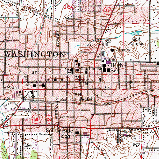 Topographic Map of Washington Police Department, IN