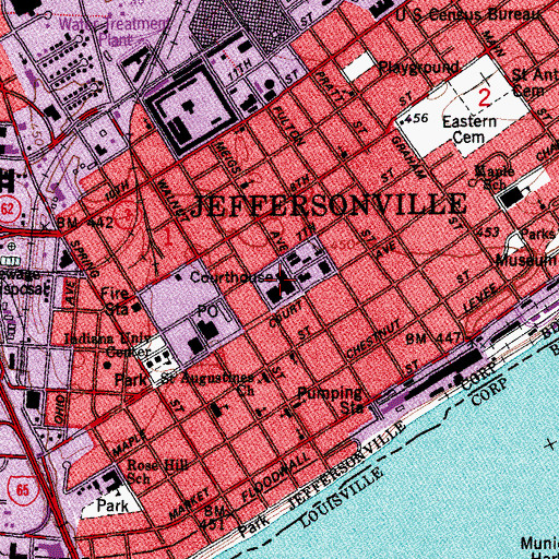 Topographic Map of Jeffersonville Police Department, IN