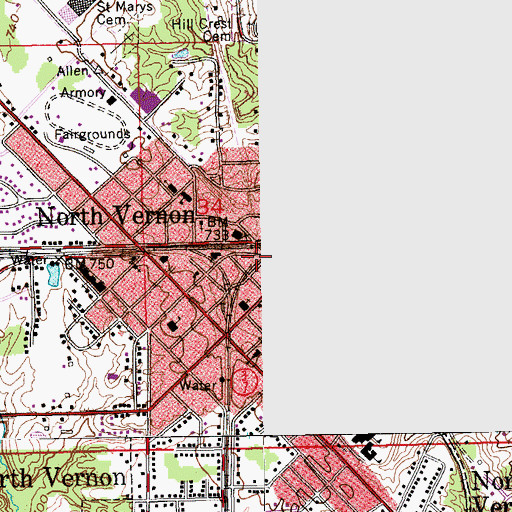 Topographic Map of North Vernon Police Department, IN