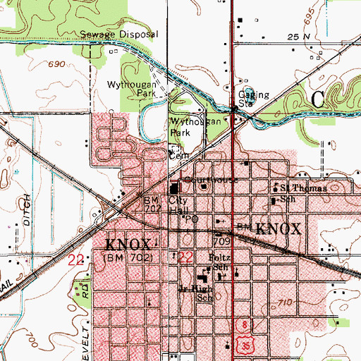 Topographic Map of Knox City Police Department, IN