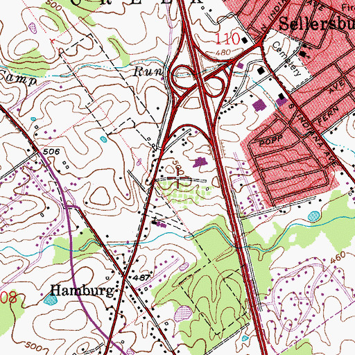 Topographic Map of Indiana State Police Department District 45 - Sellersburg, IN