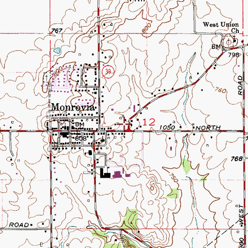 Topographic Map of Monrovia Police Department, IN