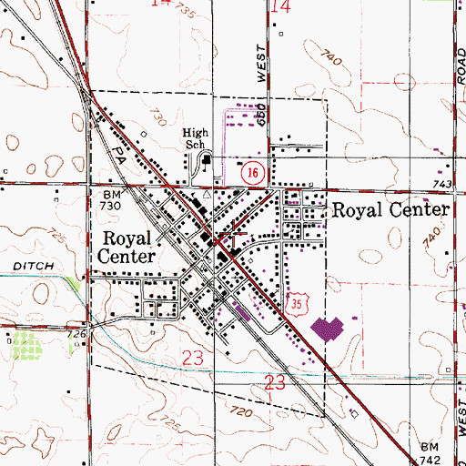 Topographic Map of Royal Center Police Department, IN