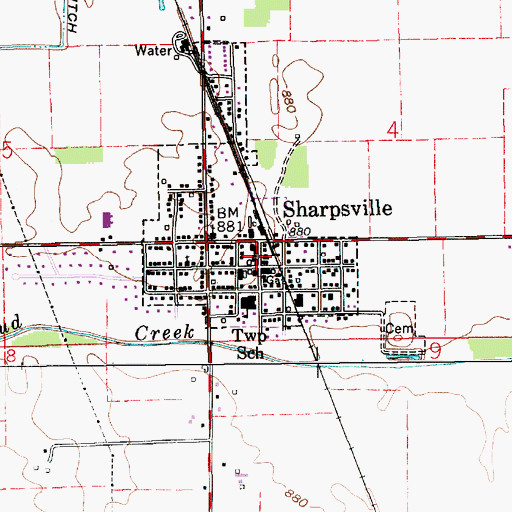 Topographic Map of Sharpsville Police Department, IN