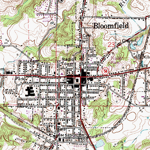 Topographic Map of Bloomfield Police Department, IN