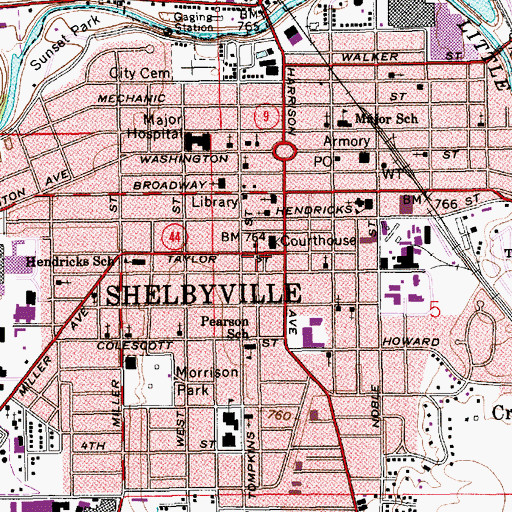 Topographic Map of Shelby County Sheriff's Office, IN