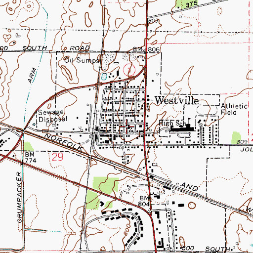 Topographic Map of Westville Town Marshal, IN
