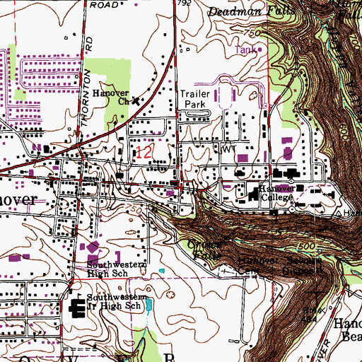Topographic Map of Hanover Police Department, IN