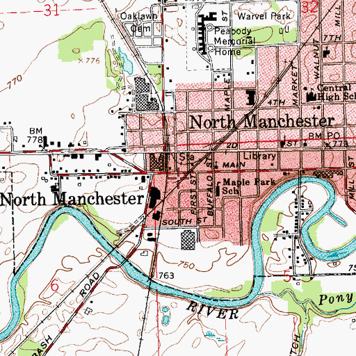 Topographic Map of North Manchester Police Department, IN