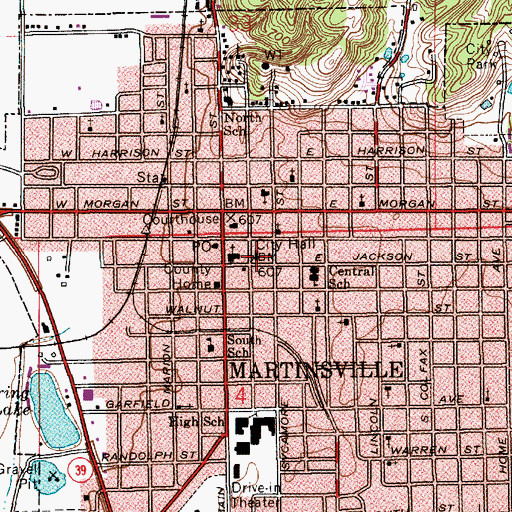 Topographic Map of Martinsville Police Department, IN