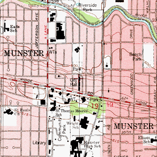 Topographic Map of Munster Police Department, IN