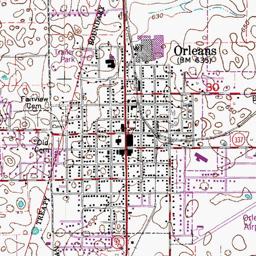 Topographic Map of Orleans Police Department, IN