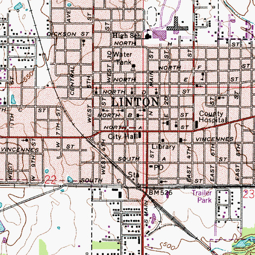 Topographic Map of Linton Police Department, IN