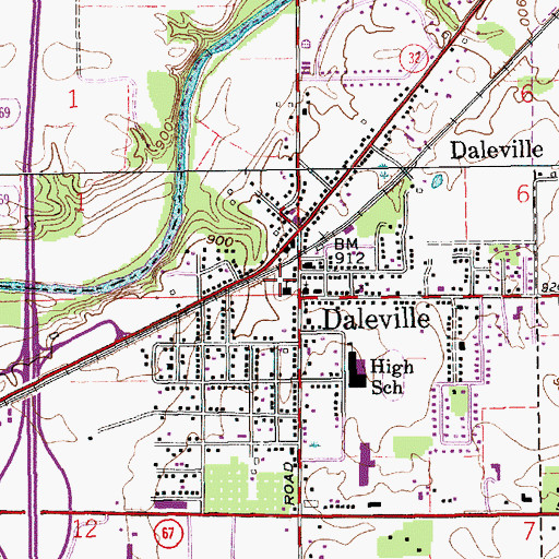 Topographic Map of Daleville Police Department, IN