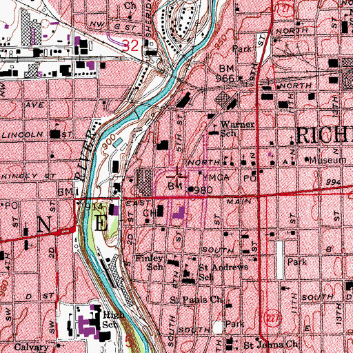 Topographic Map of Richmond Police Department, IN