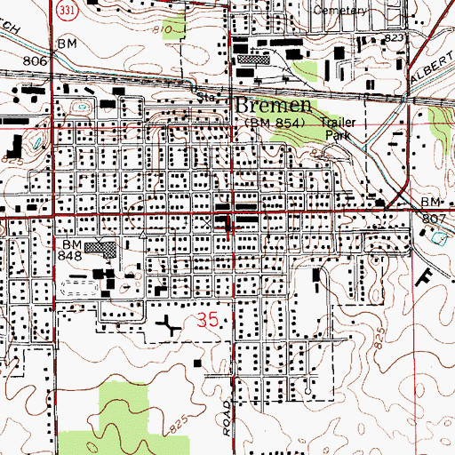 Topographic Map of Bremen Police Department, IN
