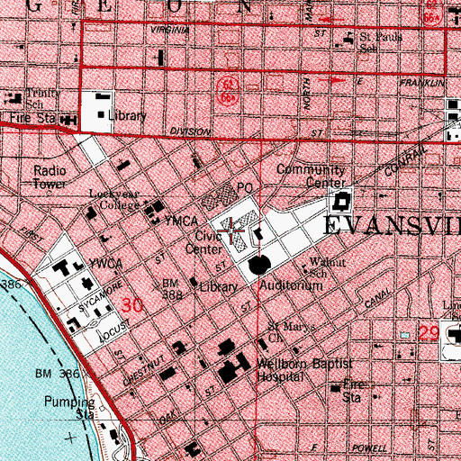 Topographic Map of Evansville Police Department, IN