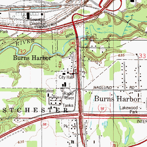 Topographic Map of Burns Harbor Police Department, IN