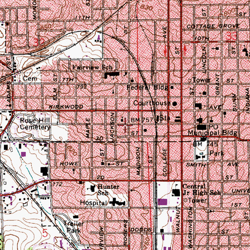 Topographic Map of Monroe County Auxiliary Police Department, IN