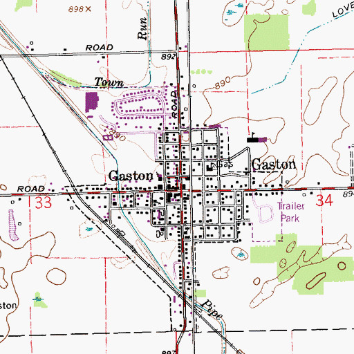 Topographic Map of Gaston Police Department, IN