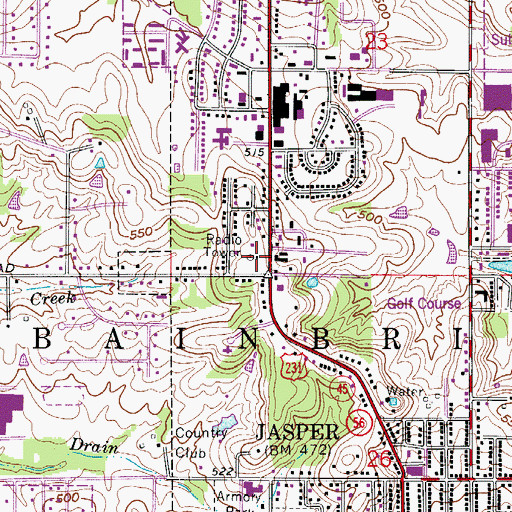 Topographic Map of Indiana State Police District 34, IN