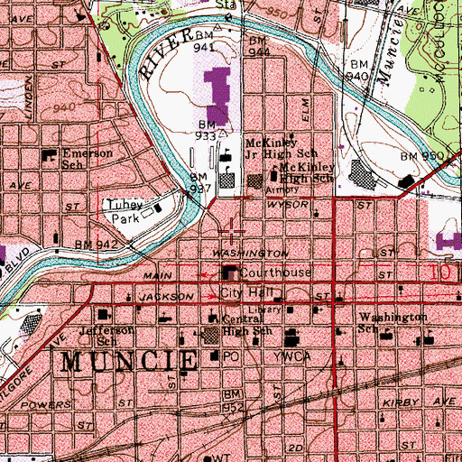 Topographic Map of Muncie Police Department, IN