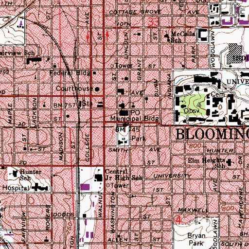 Topographic Map of Bloomington Police Department, IN