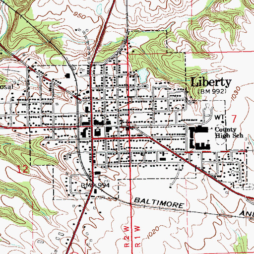 Topographic Map of Union County Sheriff's Office, IN