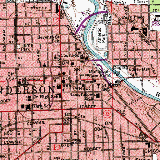 Topographic Map of Anderson Police Department, IN