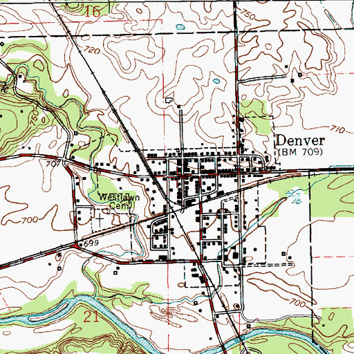 Topographic Map of Denver Town Marshal, IN