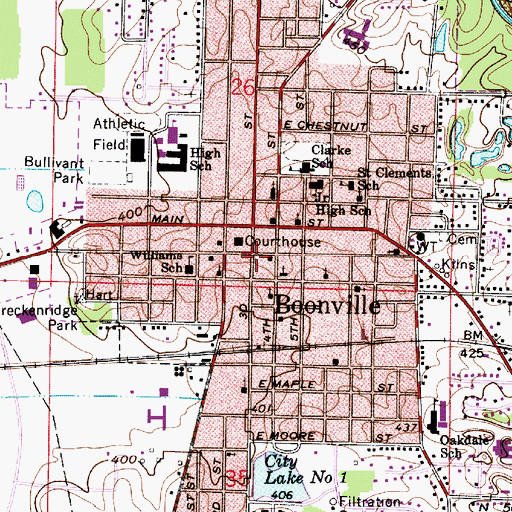 Topographic Map of Boonville Police Department, IN