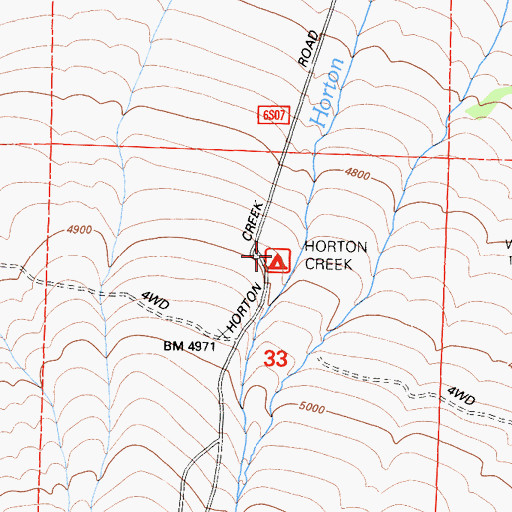 Topographic Map of Horton Creek Campground, CA