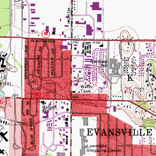 Topographic Map of Evansville Police Department East Sector, IN