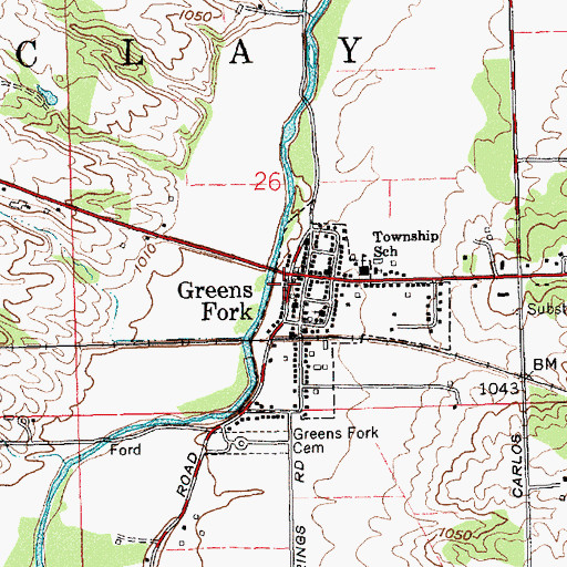 Topographic Map of Greens Fork Police Department, IN