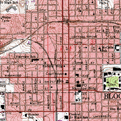 Topographic Map of Monroe County Sheriff's Office, IN