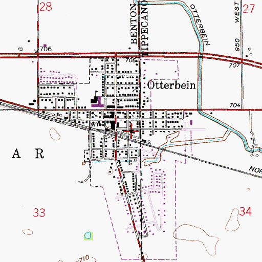 Topographic Map of Otterbein Town Police Department, IN