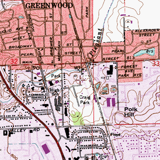 Topographic Map of Greenwood Police Department, IN