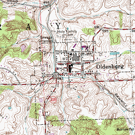 Topographic Map of Oldenburg Police Department, IN