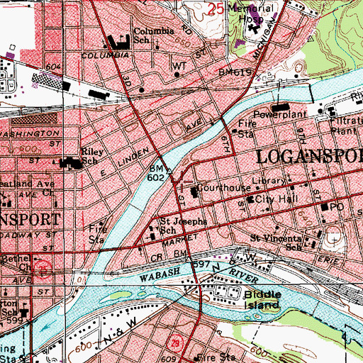 Topographic Map of Cass County Sheriff's Office, IN