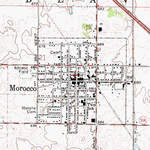 Topographic Map of Morocco Police Department, IN