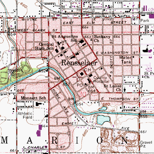 Topographic Map of Rensselaer Police Department, IN