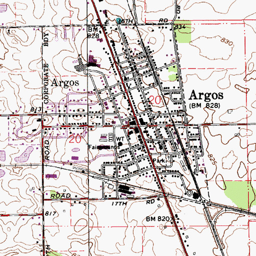 Topographic Map of Argos Police Department, IN