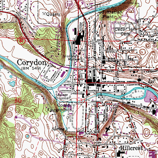 Topographic Map of Corydon Police Department, IN