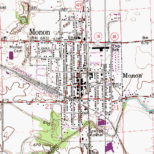 Topographic Map of Monon Police Department, IN