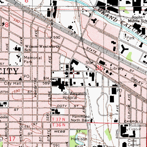 Topographic Map of Lake County Sheriff's Office Hammond, IN