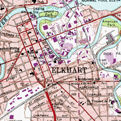 Topographic Map of Elkhart Police Department, IN