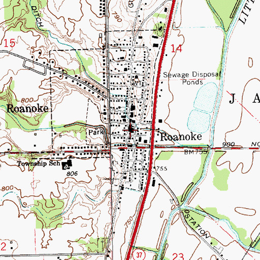 Topographic Map of Roanoke Police Department, IN
