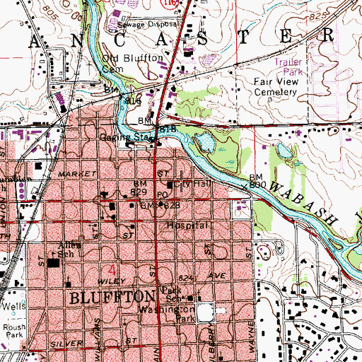 Topographic Map of Bluffton Police Department, IN