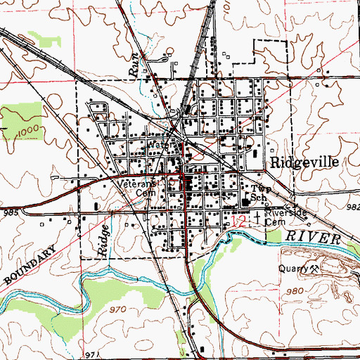 Topographic Map of Ridgeville Police Department, IN